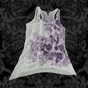 F.A.N.G Floral Paisley Medium Tank Top - Purple & White